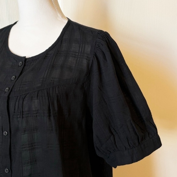 Madewell Puff-Sleeve Yoke Button-Front Top in Textured Plaid Size XXL NWT - Picture 6 of 11